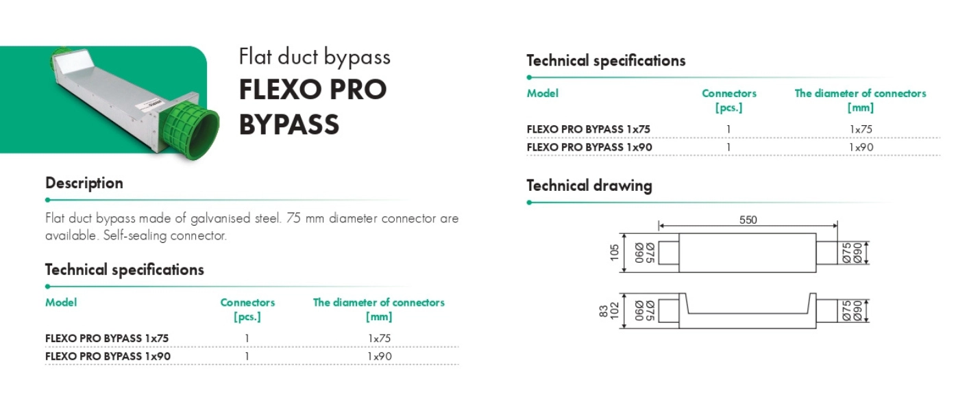 Flat duct bypass FLEXO PRO BYPASS