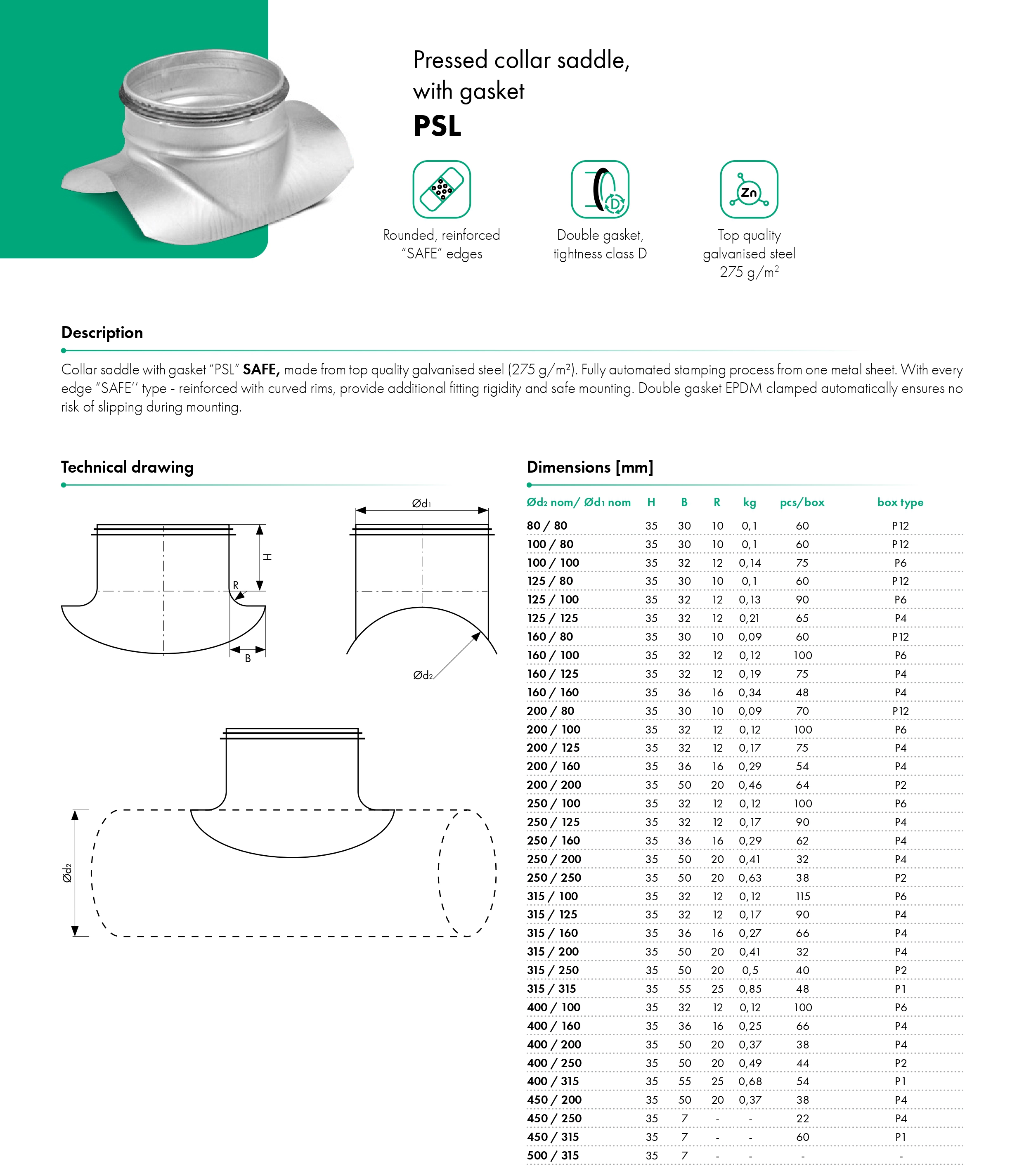 Pressed collar saddle, with gasket PSL HAVACO - catalogue card\
