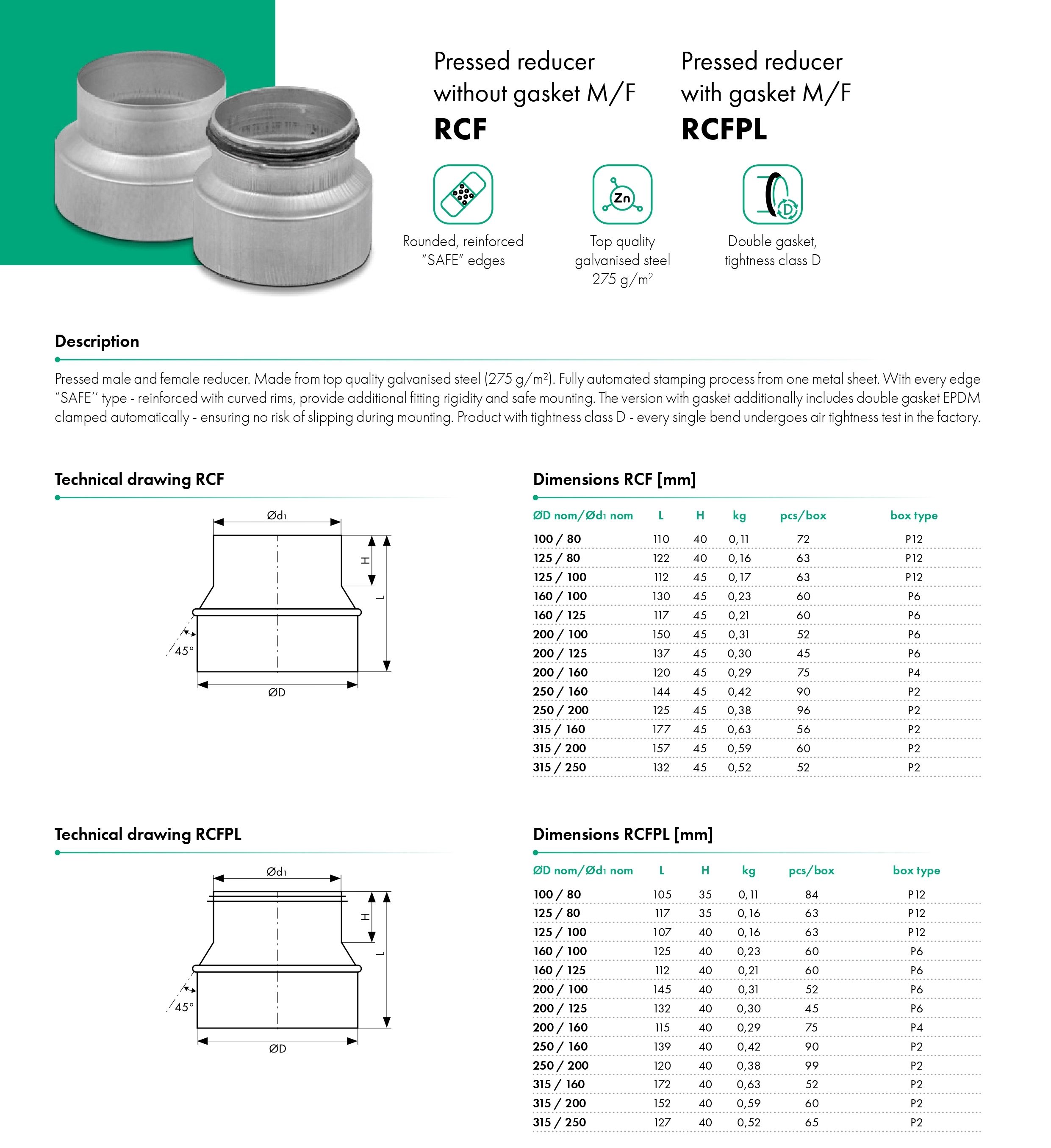 Pressed reducer without gasket M/F RCF HAVACO - Catalogue Card