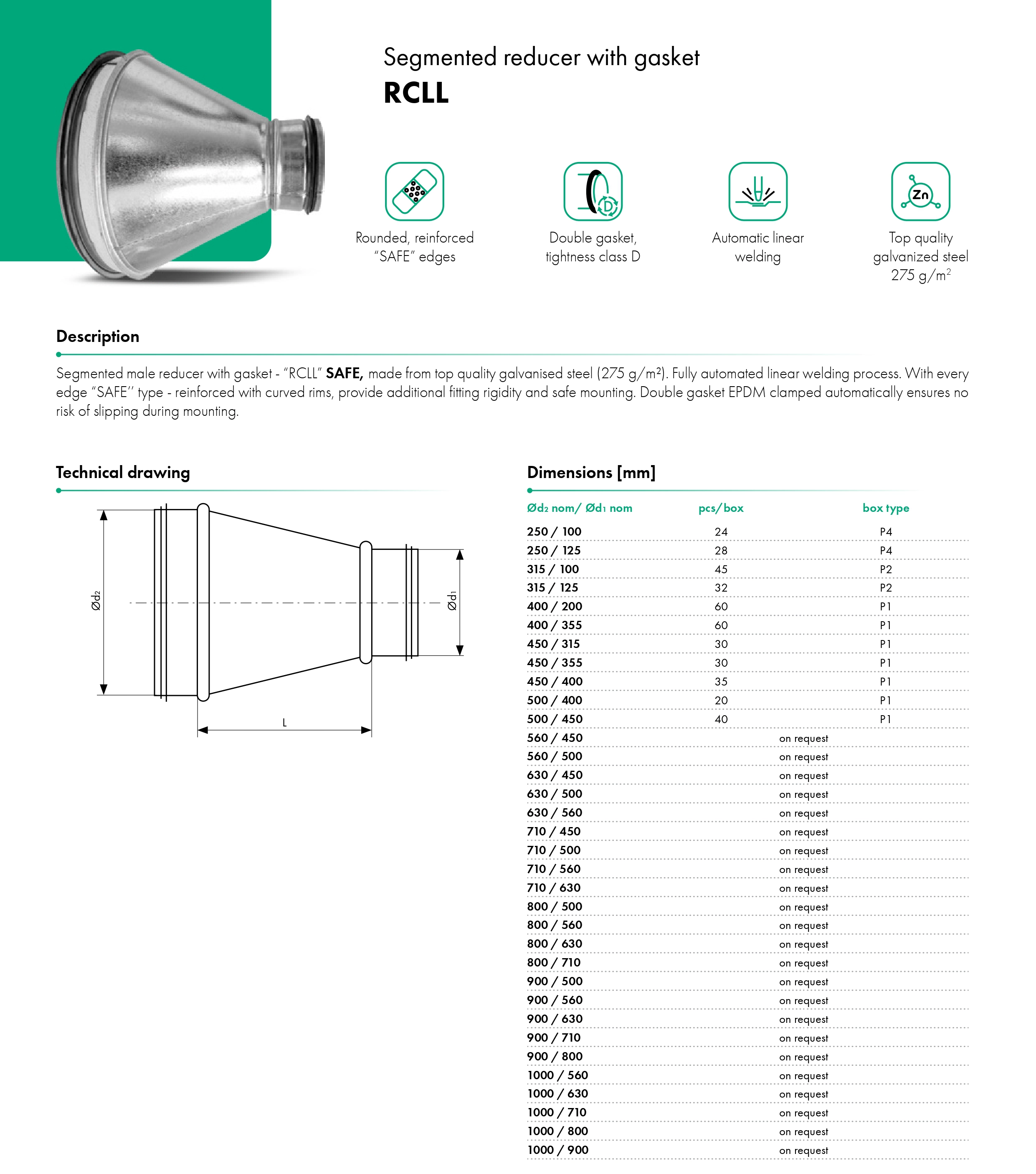 Segmented reducer with gasket RCLL HAVACO - Catalogue Card