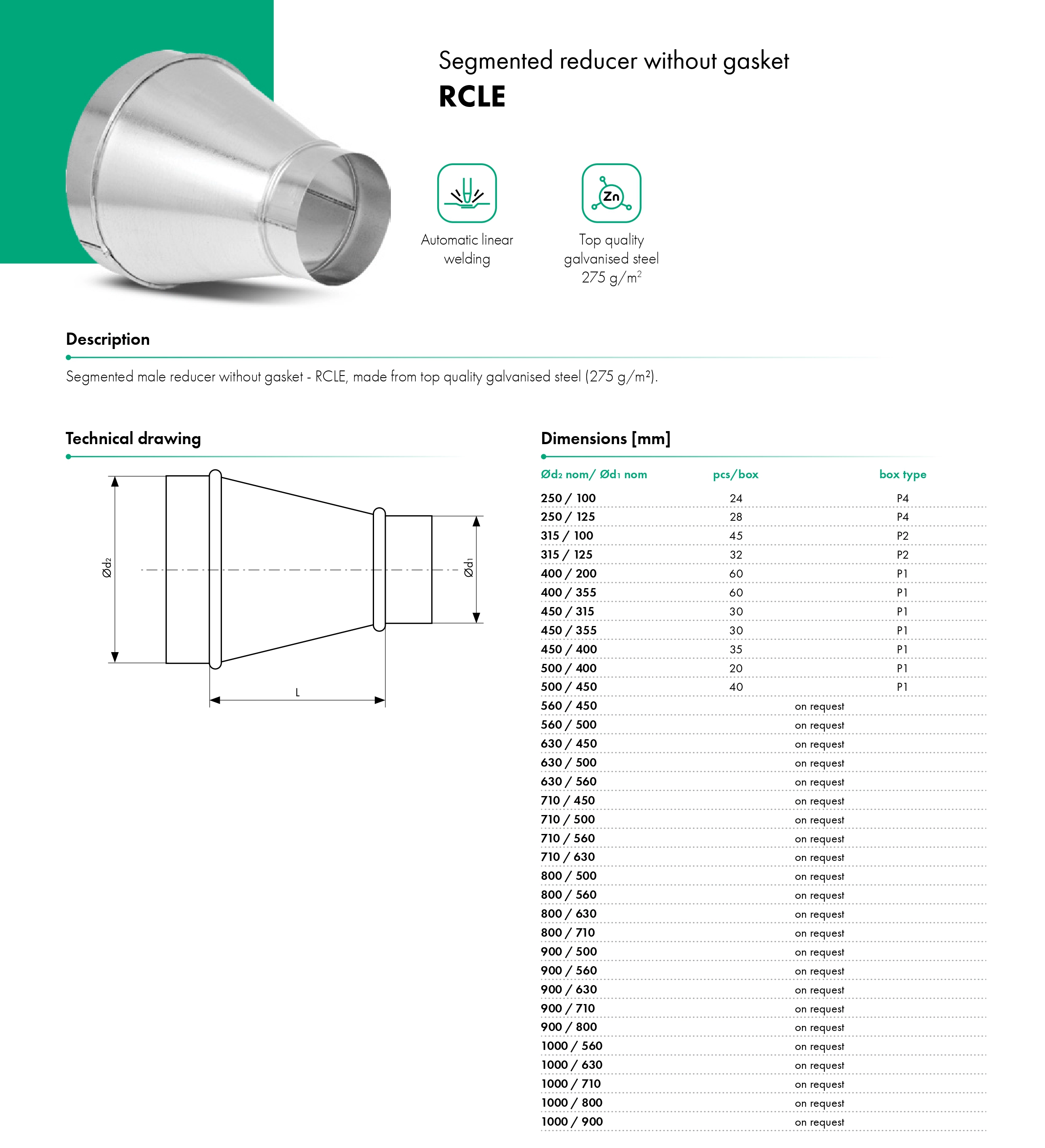 Segmented reducer without gasket RCLE - HAVACO - Catalog Card
