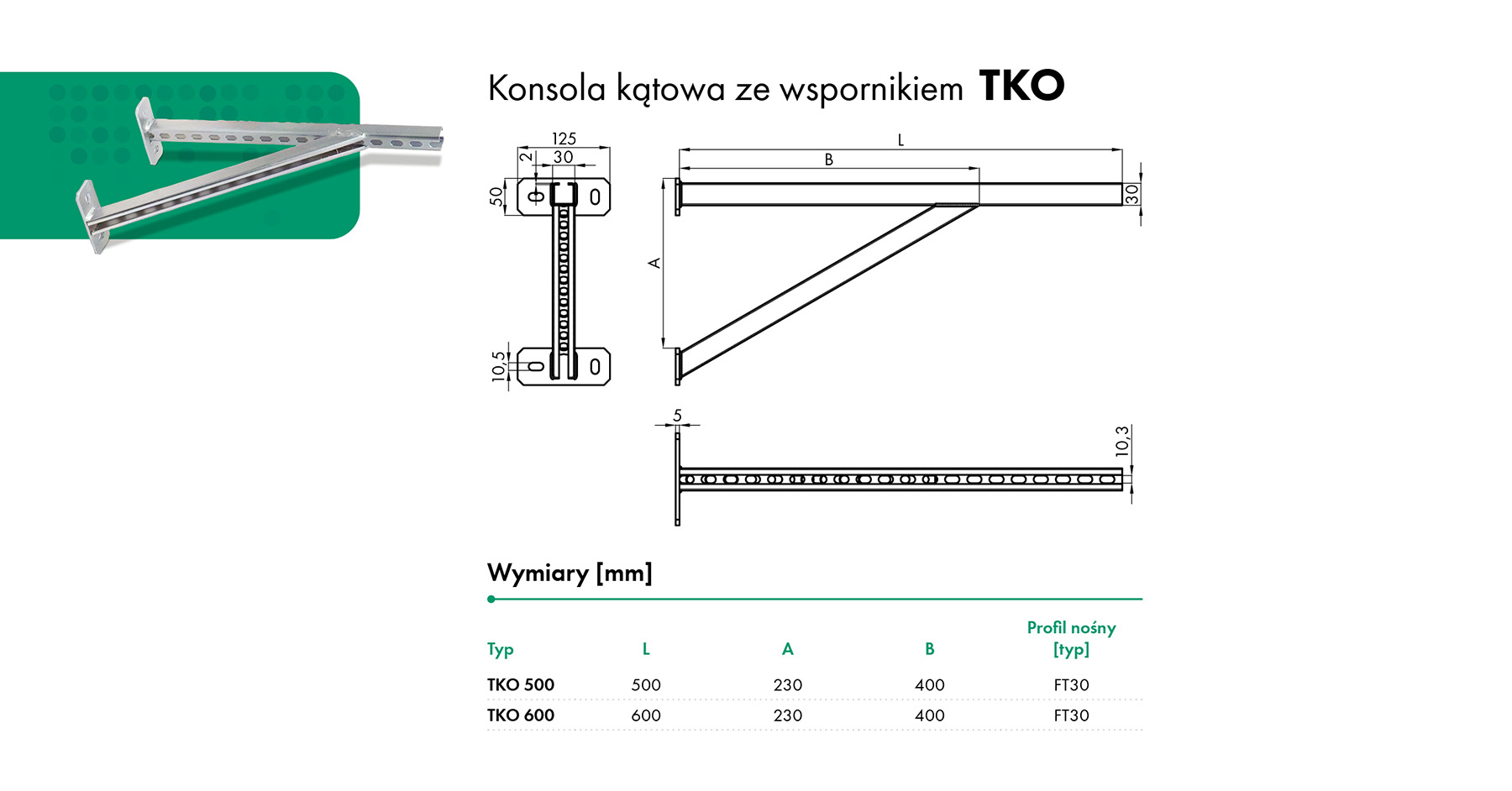 Konsola kątowa ze wspornikiem TKO HAVACO