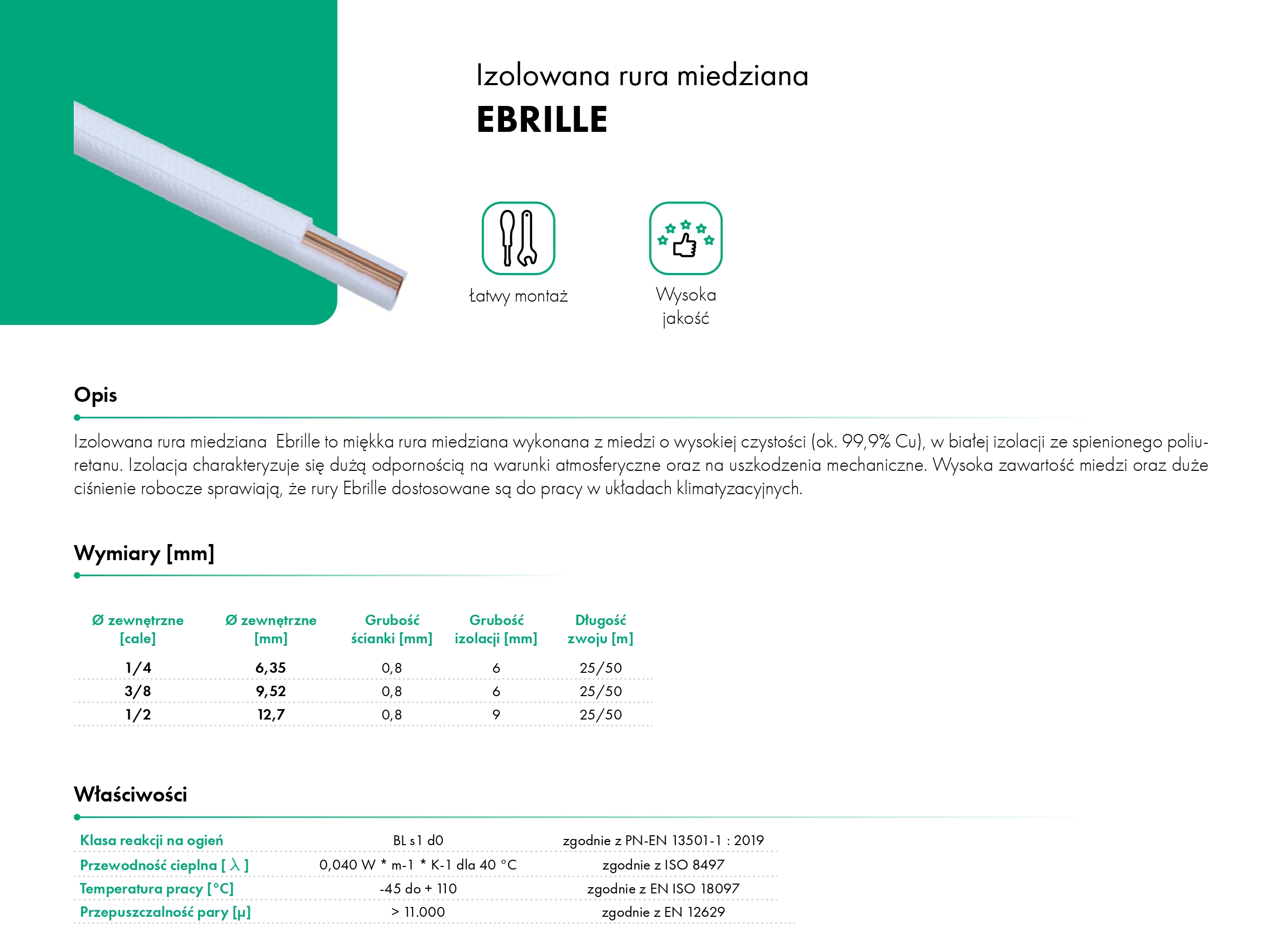 Izolowana rura miedziana EBRILLE