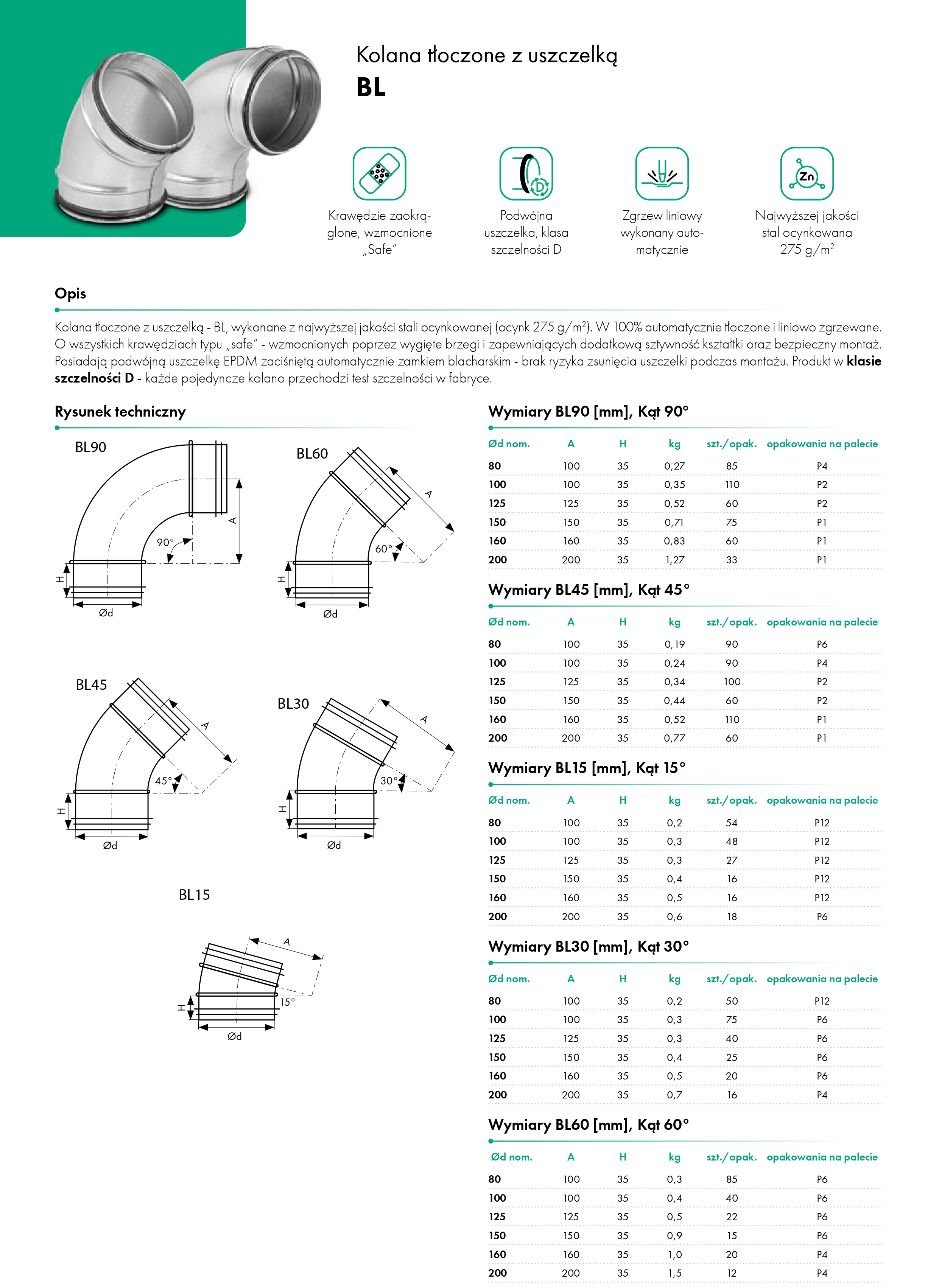 Kolano tłoczone z uszczelką HAVACO - karta katalogowa