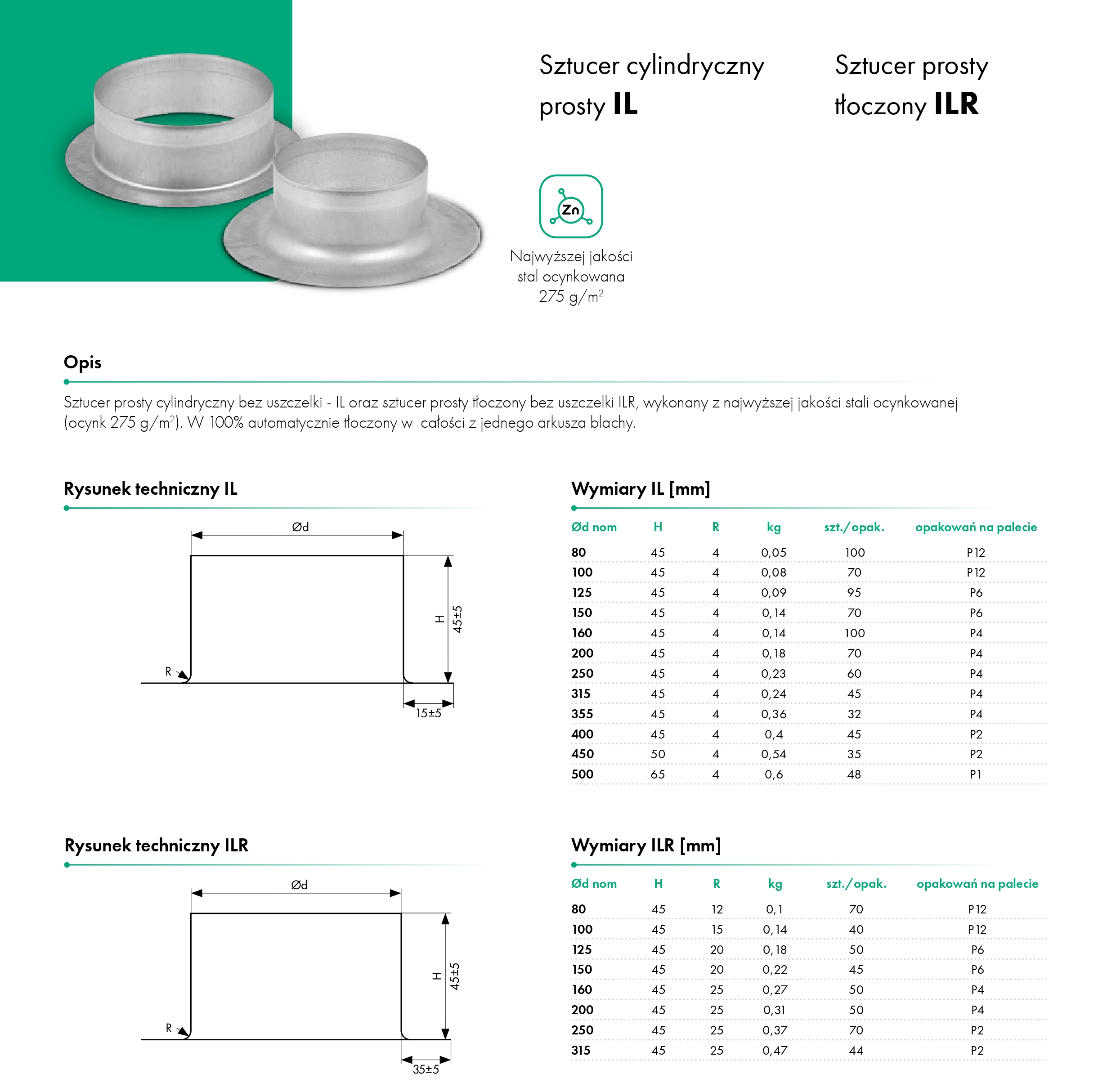 Sztucer cylindryczny prosty IL - HAVACO