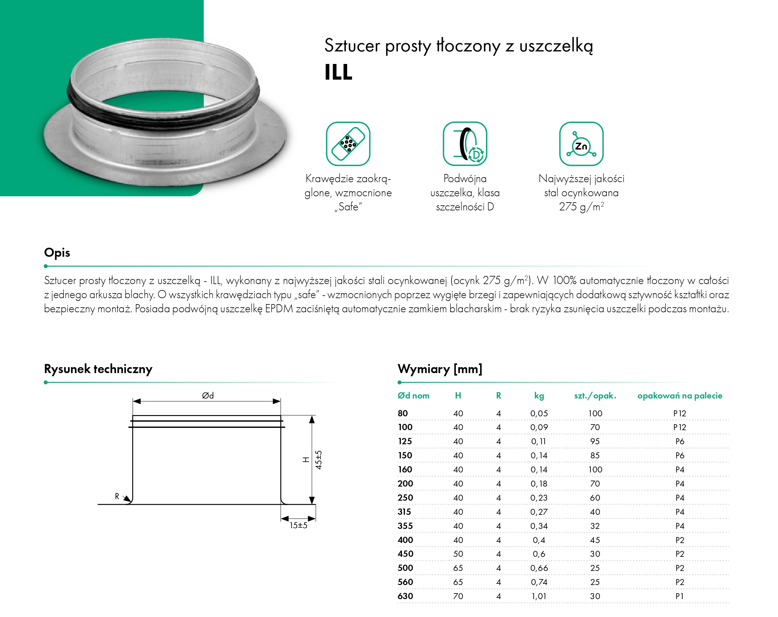 Sztucer prosty tłoczony z uszczelką ILL - HAVACO