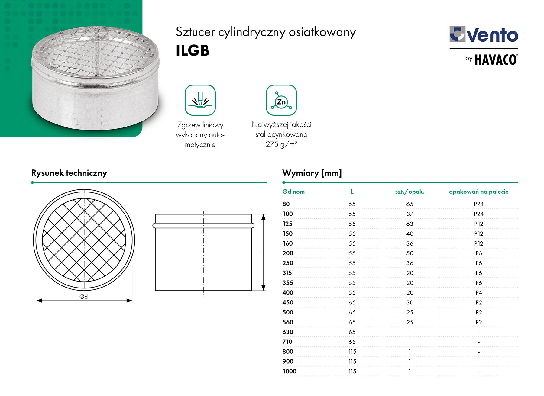 Sztucer cylindryczny osiatkowany ILGB - Vento by HAVACO