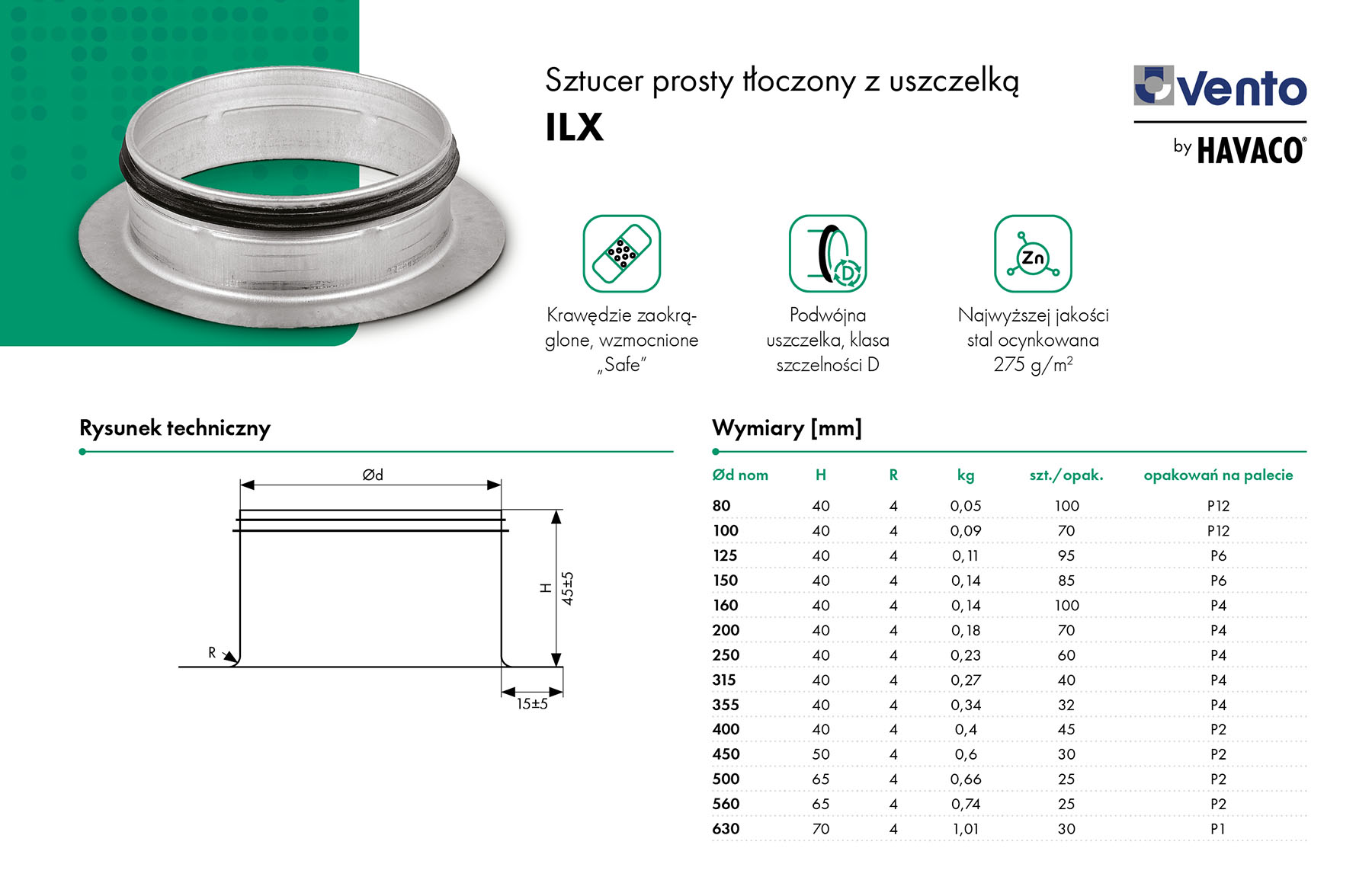 Sztucer cylindryczny z uszczelką ILX - Vento by HAVACO