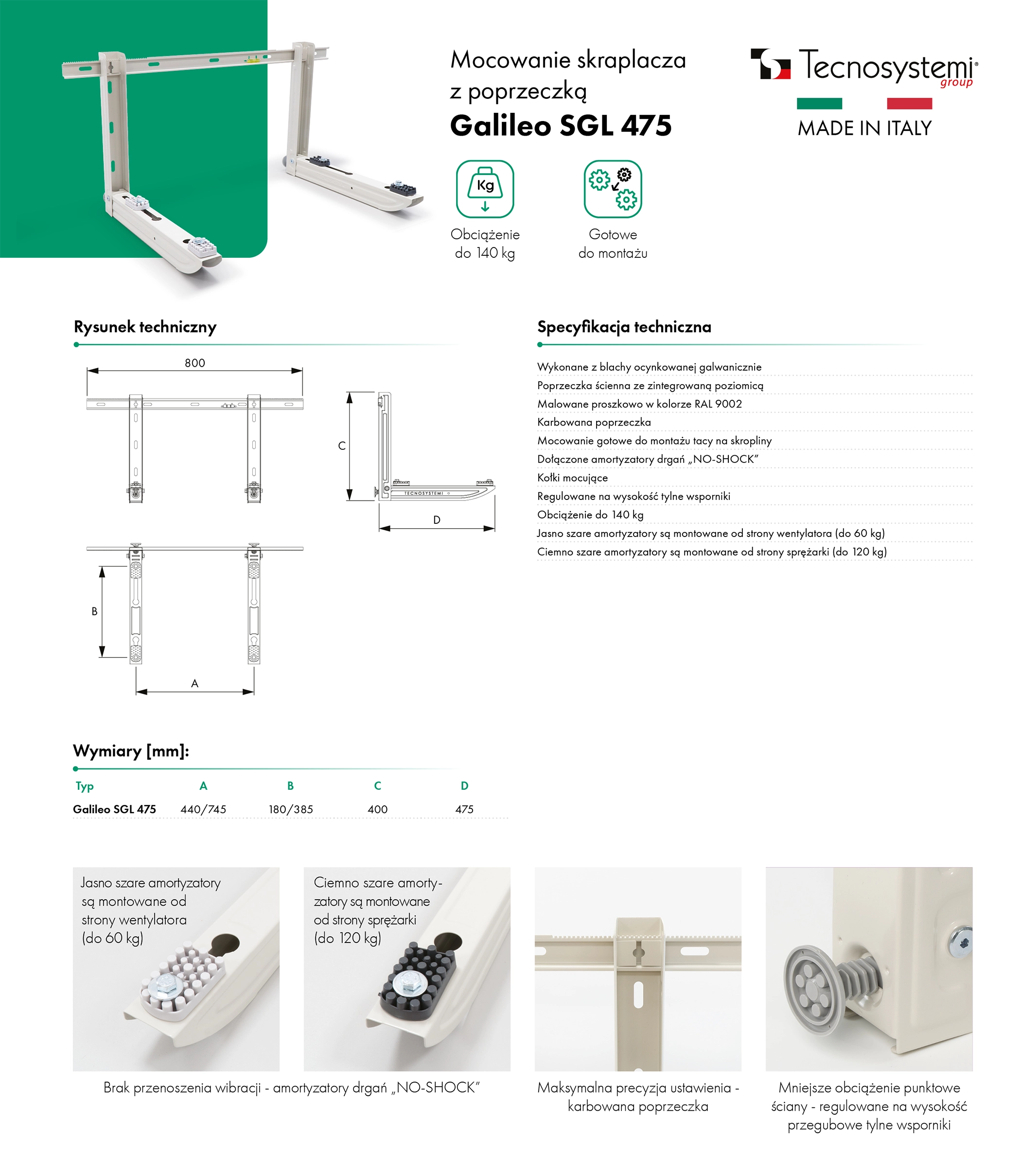 Mocowanie skraplacza z poprzeczką Galileo SGL 475